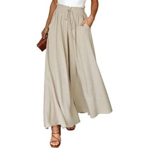 EVALESS Womens Casual Wide Leg Pants Flowy Elastic Drawstring Waist Palazzo